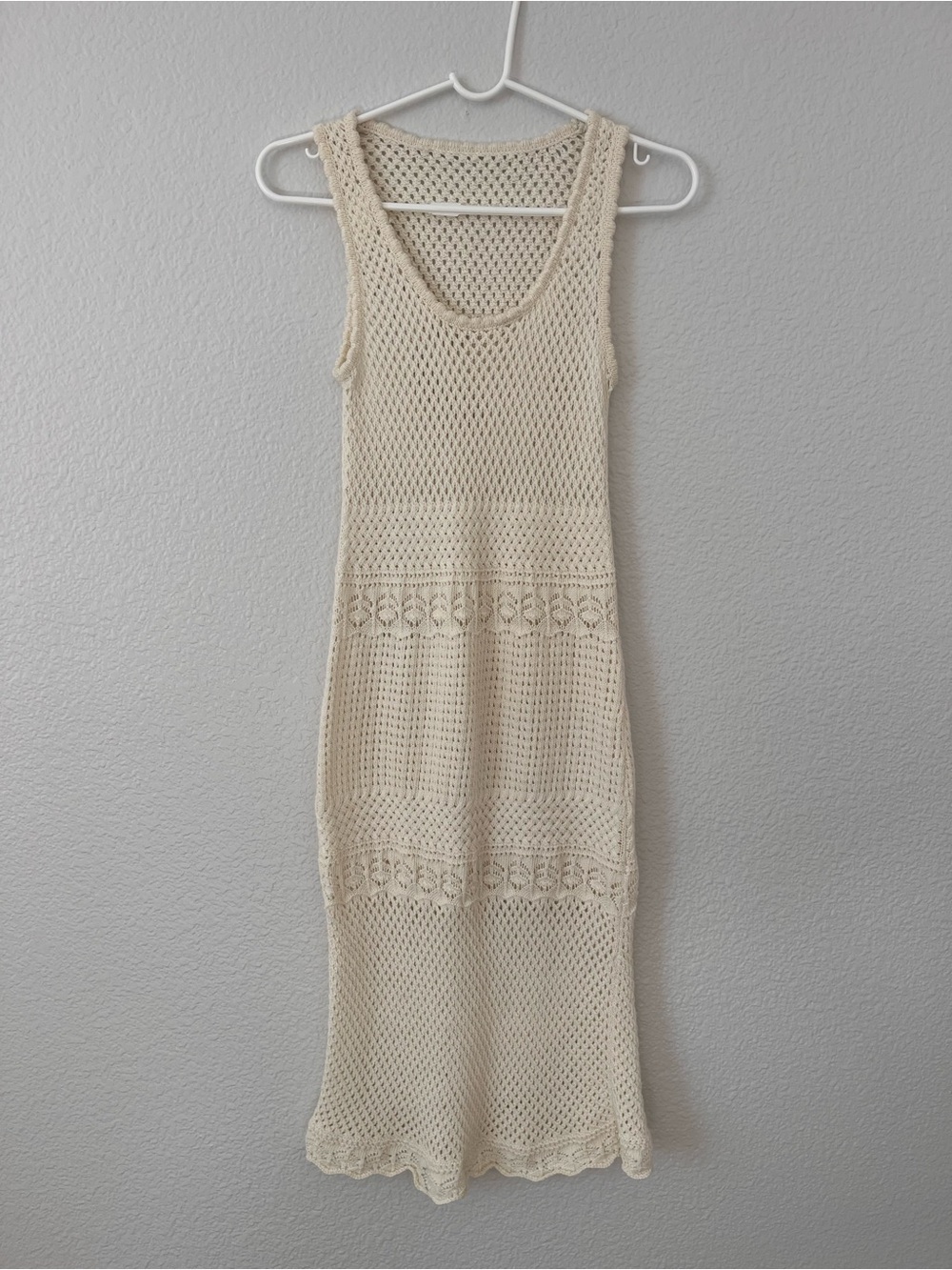 Crochet Knit Midi Dress Cream XS
